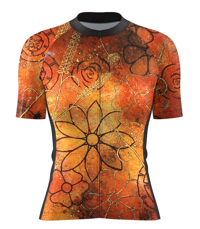 Optimise Cycle Jersey, Floral Cluster - Orange | Cycling Gear