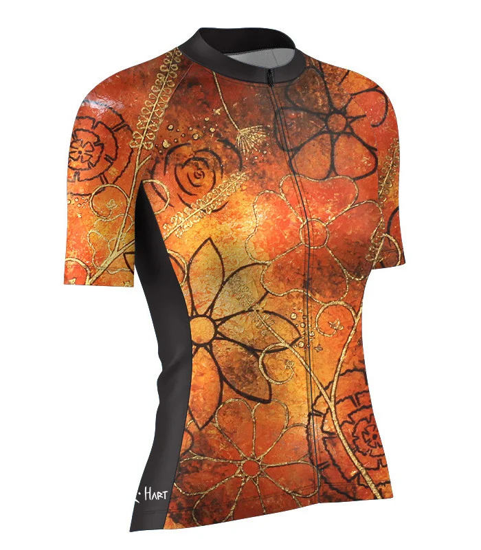 Optimise Cycle Jersey, Floral Cluster - Orange | Cycling Gear