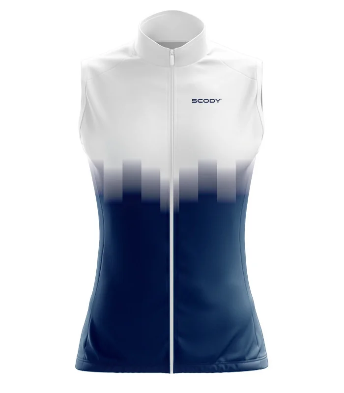 Lightweight Windproof Cycle Gilet with Pockets - Highlights White on Navy | Cycling Gear