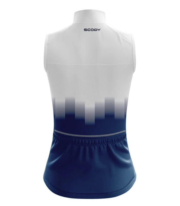 Lightweight Windproof Cycle Gilet with Pockets - Highlights White on Navy | Cycling Gear