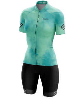 Stratus Spearmint Optimise Jersey and Pure Black Optimise Bibs, Gripper | Cycling Clothing