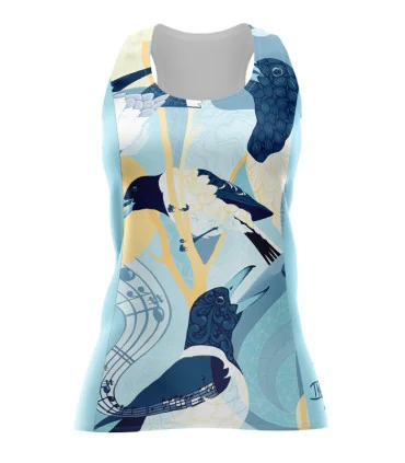 Sunrise Serenade Run Singlet featuring art by Australian Artist Kristy-Ann Duffy. | Made in Australia | 97% recycled Fabric