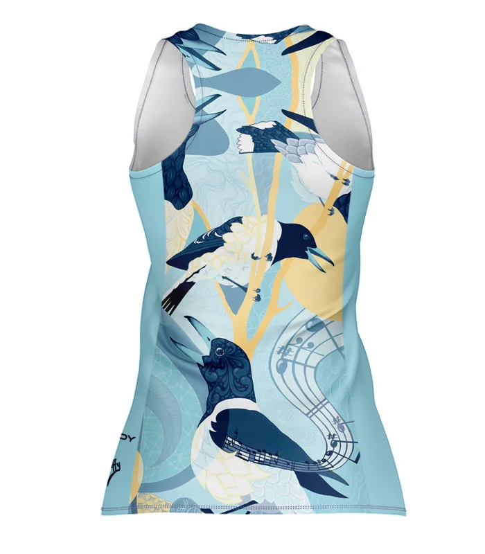 Sunrise Serenade Run Singlet featuring art by Australian Artist Kristy-Ann Duffy. | Made in Australia | 97% recycled Fabric