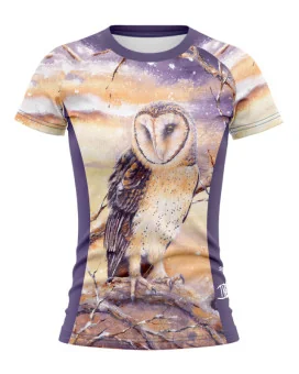 Monty Owl Women's Run Shirt featuring art by Australian Artist Kristy-Ann Duffy| Made in Australia