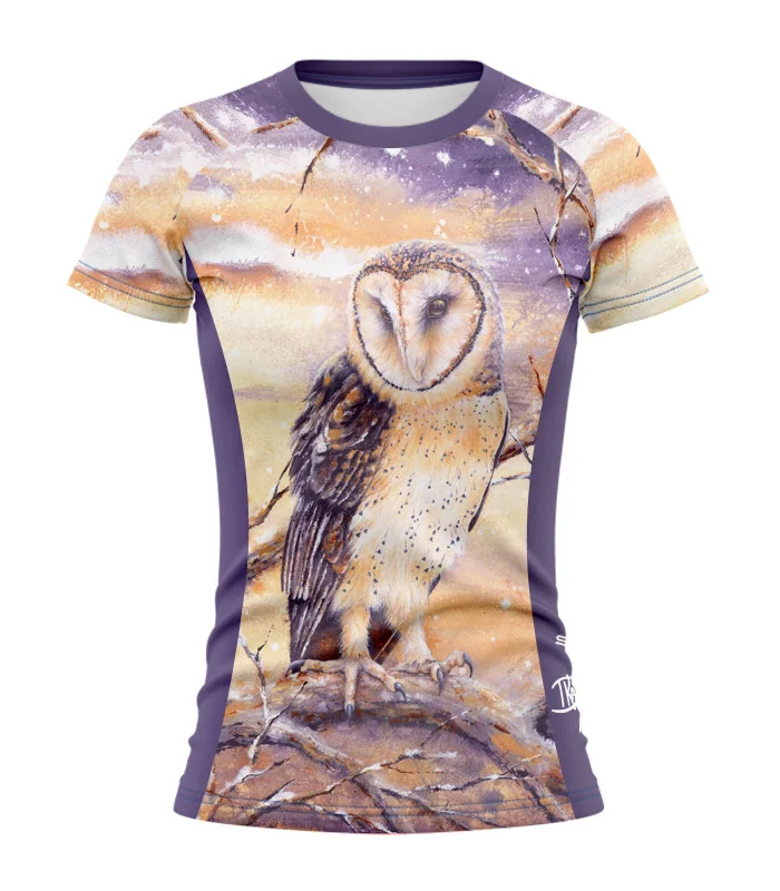 Monty Owl Women's Run Shirt featuring art by Australian Artist Kristy-Ann Duffy| Made in Australia