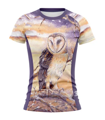 Monty Owl Women's Run Shirt featuring art by Australian Artist Kristy-Ann Duffy| Made in Australia