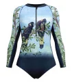 SCODY Women’s Sleeved Swimsuit – Black Cockatoo Print
