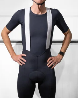 Cargo Cycle Bib Shorts, Pure Black with mesh pockets and fabric cuffs | Made in Australia