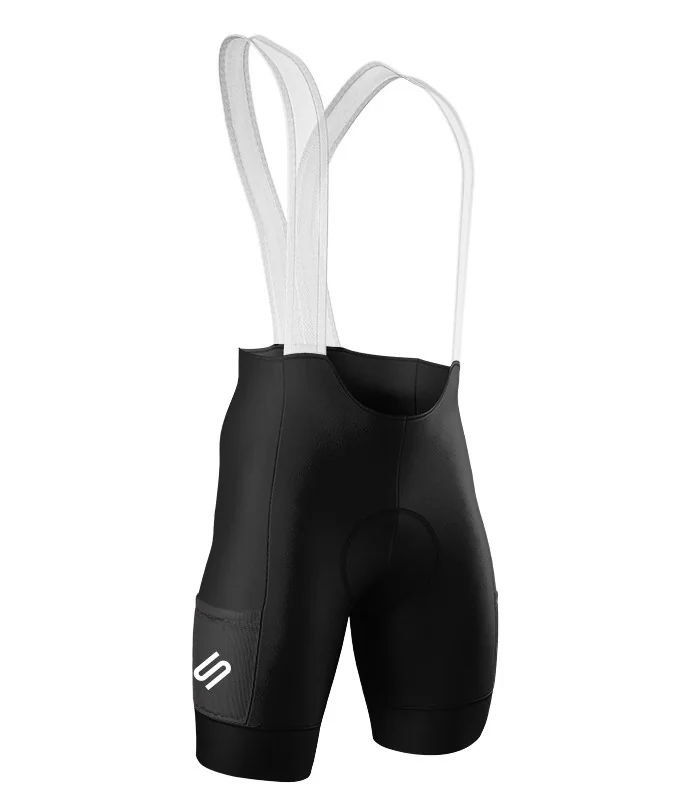 Cargo Cycle Bib Shorts, Pure Black with mesh pockets and fabric cuffs | Made in Australia