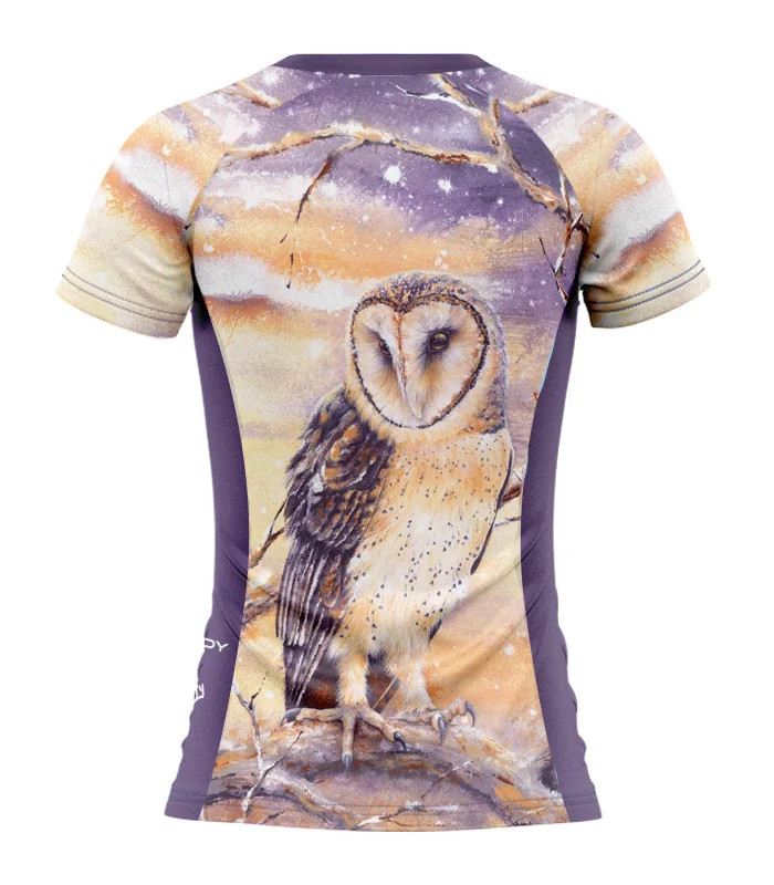 Monty Owl Women's Run Shirt featuring art by Australian Artist Kristy-Ann Duffy| Made in Australia