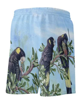 Kristy-Ann Duffy Black Cockatoo Board Shorts - Unisex | Beach Wear