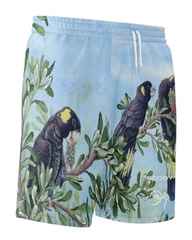 Kristy-Ann Duffy Black Cockatoo Board Shorts - Unisex | Beach Wear