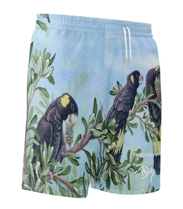 Kristy-Ann Duffy Black Cockatoo Board Shorts - Unisex | Beach Wear