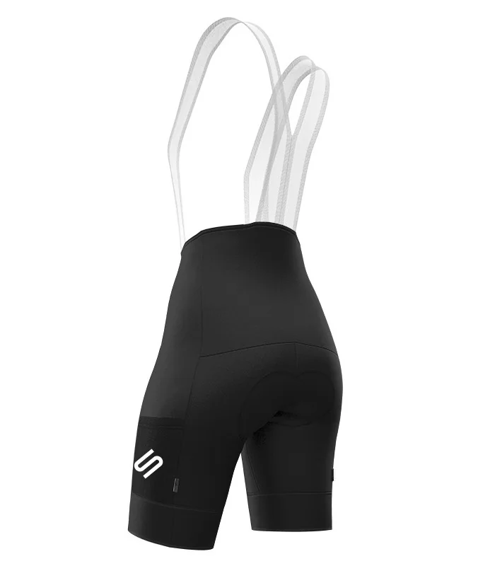 Cargo Cycle Bib Shorts, Pure Black with mesh pockets and fabric cuffs | Made in Australia
