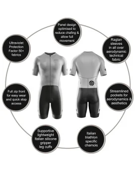 Accelerate Sleeved Triathlon Suit, Zip Through - Geo Silver