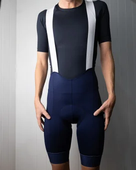 Navy Cycle Bib Shorts, X-Opaque Cuff, Seamless Strap