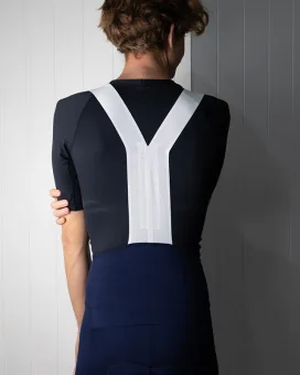 Navy Cycle Bib Shorts, X-Opaque Cuff, Seamless Strap