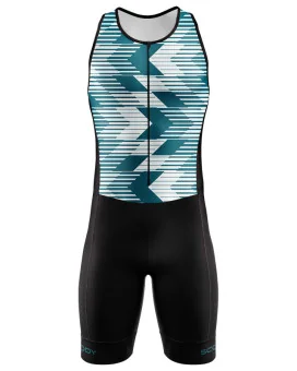 Chevron Teal Triathlon Suit, Sleeveless - Men | Made in Australia | Triathlon Gear