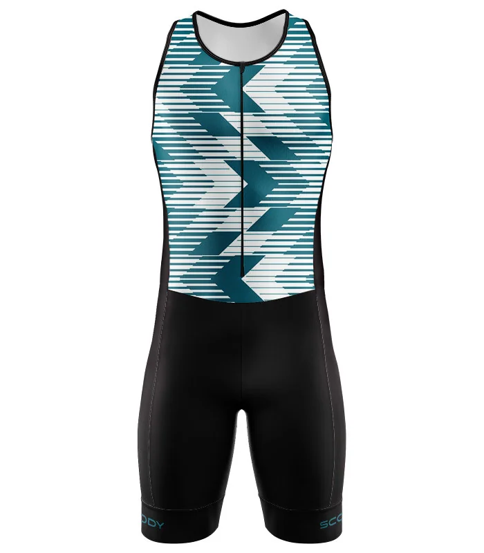 Chevron Teal Triathlon Suit, Sleeveless - Men | Made in Australia | Triathlon Gear