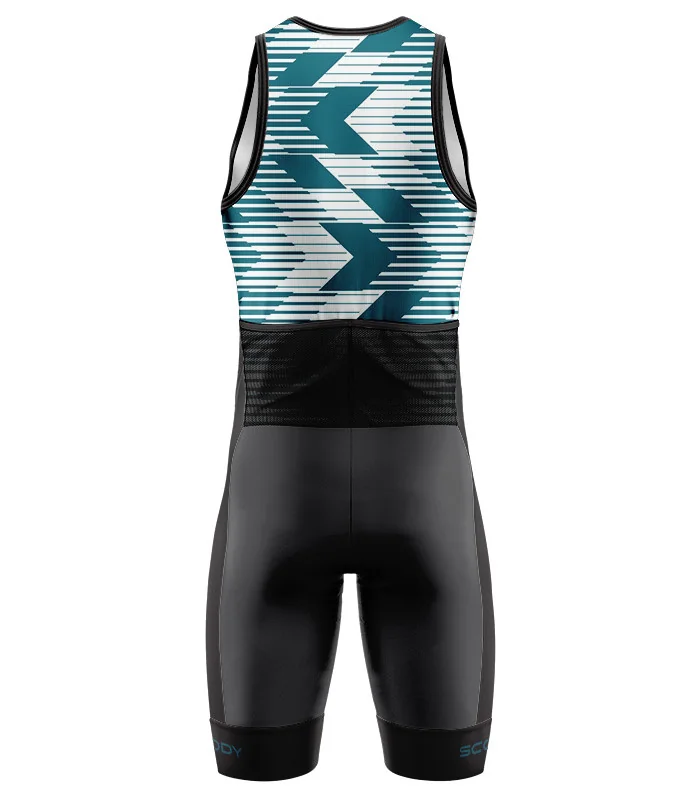Chevron Teal Triathlon Suit, Sleeveless - Men | Made in Australia | Triathlon Gear