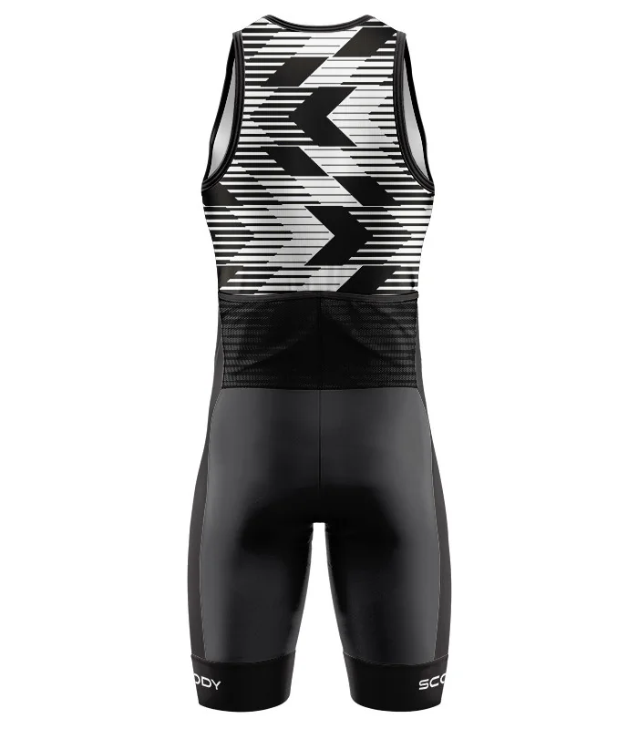Chevron Black Triathlon Suit, Sleeveless - Men | Made in Australia | Triathlon Gear