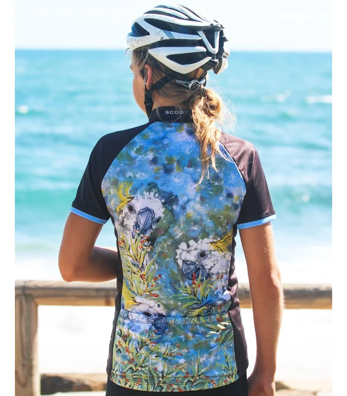 Romy rocking the Cockatoo Jersey in beautiful Moffat Beach, Queensland
