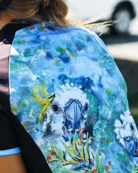 Romy rocking the Cockatoo Jersey in beautiful Moffat Beach, Queensland