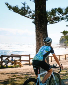 Romy rocking the Cockatoo Jersey in beautiful Moffat Beach, Queensland